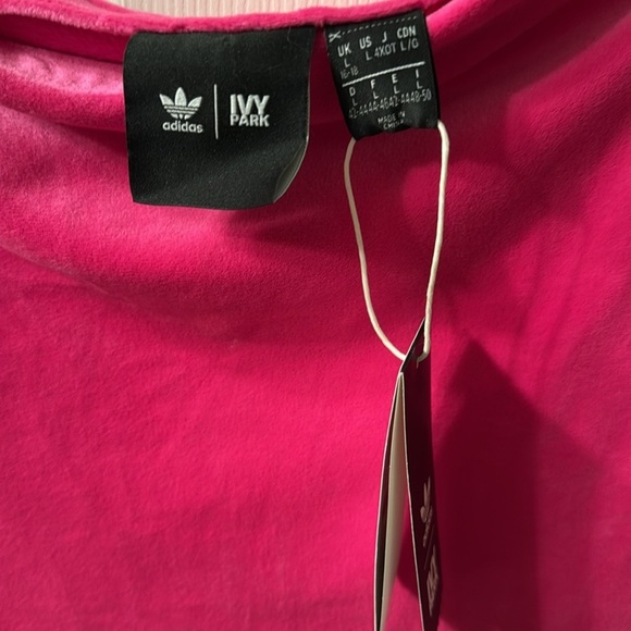 Adidas x Ivy Park Pink Bodycon Dress Long Sleeve Off-Shoulder Size L NWT! Barbie - Picture 4 of 5